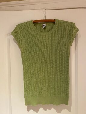 GAP Light Green Cable-Knit Short Sleeve Sweater